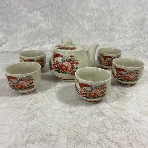 Vintage 6 Piece Teapot & Sake cup set Kutani set Floral design